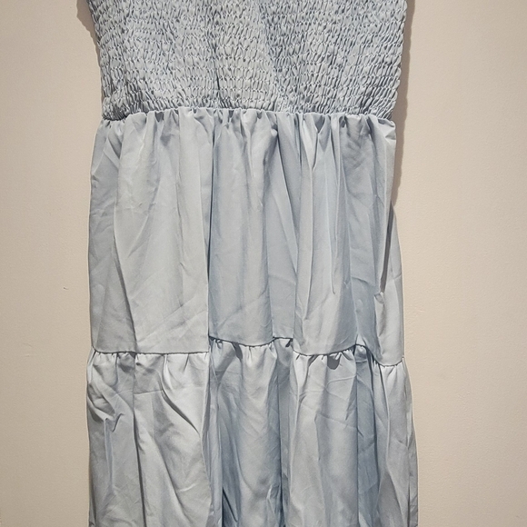 Women's Summer Casual Flutter Short Sleeve Crew Neck Smocked Elastic Waist Tiere - Picture 4 of 4